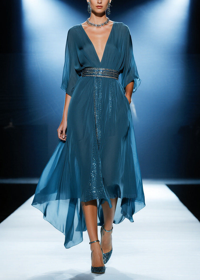 Navy Sequins Draping Tulle Tunic Dress Summer