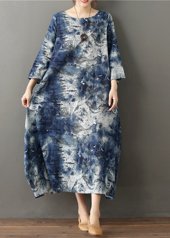 O-neck Print Cozy Vacation Long Dresses Spring