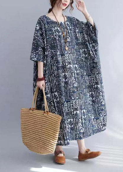 O-neck Print Long Dress Half Sleeve