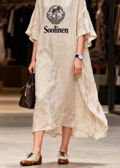 O Neck Print Patchwork Linen Long Dress Summer