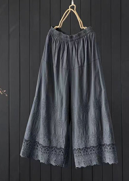 Orange Embroidered Lace Patchwork Cotton Crop Pants Summer
