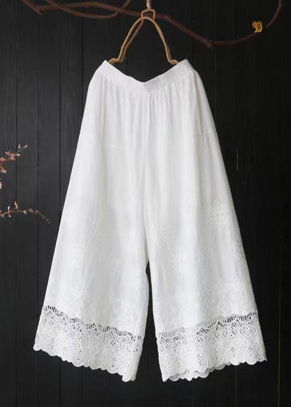 Orange Embroidered Lace Patchwork Cotton Crop Pants Summer