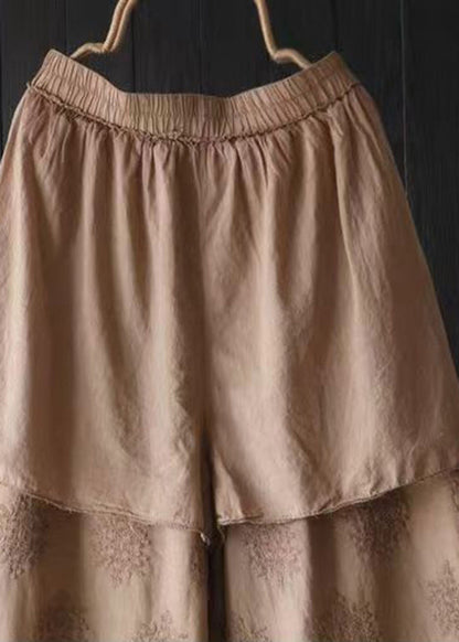 Orange Embroidered Lace Patchwork Cotton Crop Pants Summer