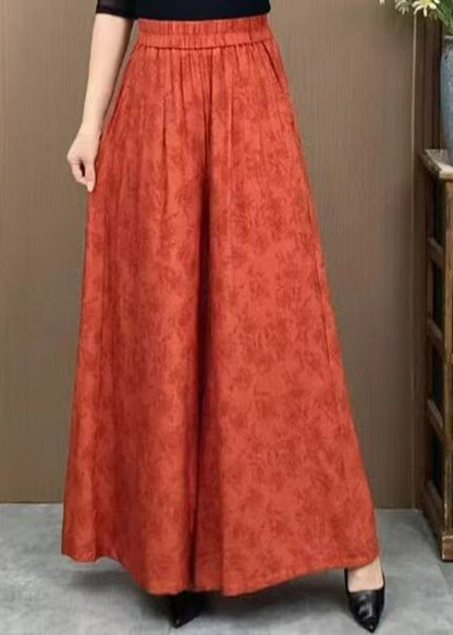 Orange Pockets Jacquard Cotton Wide Leg Pants Summer