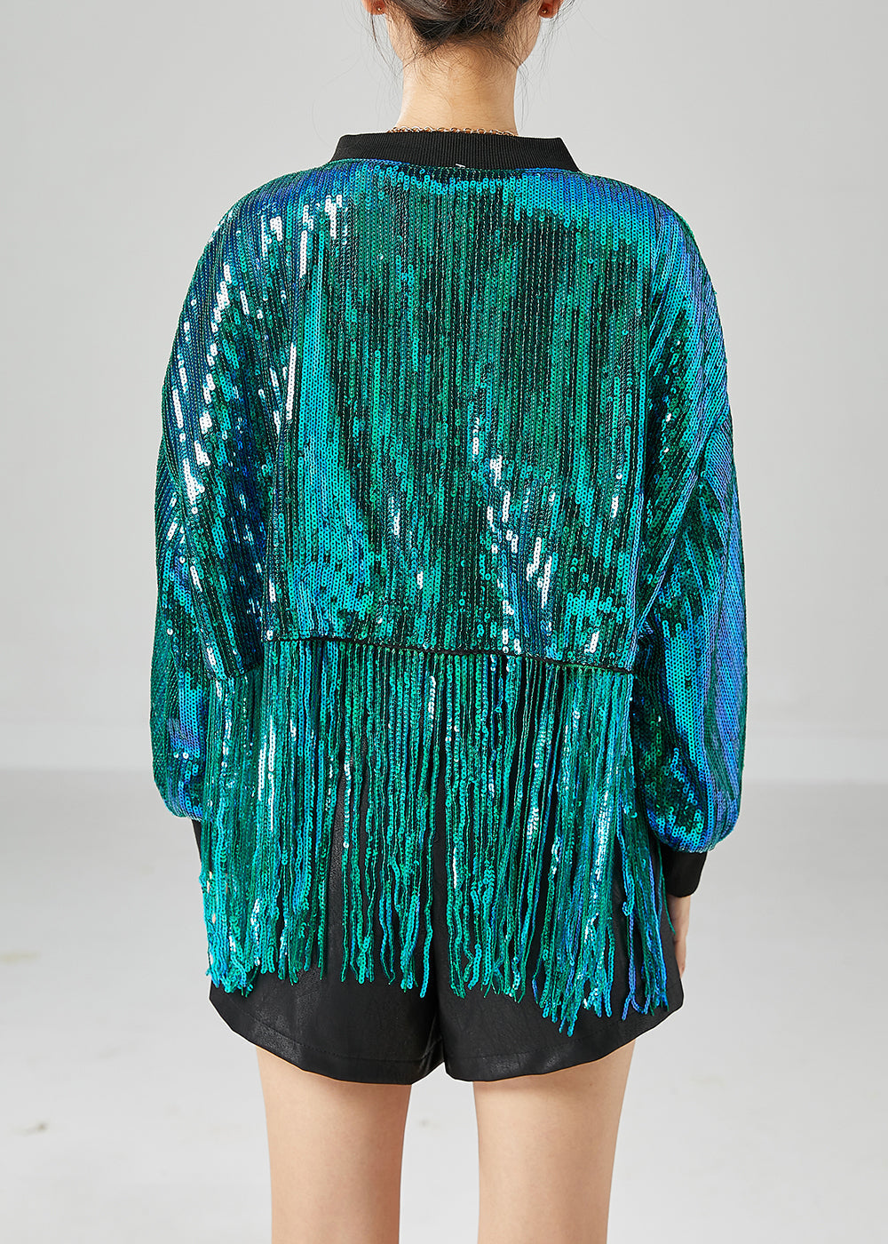 Peacock Green Tasseled Sequins Jackets Summer