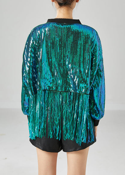 Peacock Green Tasseled Sequins Jackets Summer