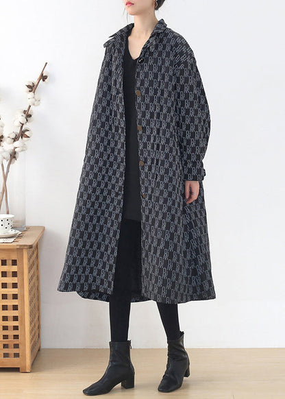 Peter Pan Collar Alphabet Print Button Pockets Cotton Parka Long Sleeve