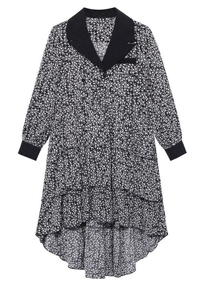 Peter Pan Collar Print Button Fall Party Dress Long Sleeve