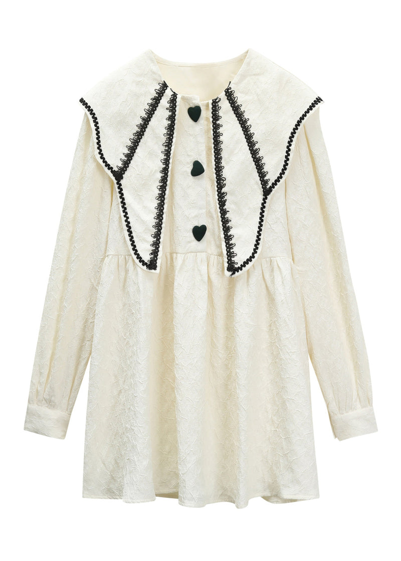 Peter Pan Collar Print Button Mid Dress Long Sleeve
