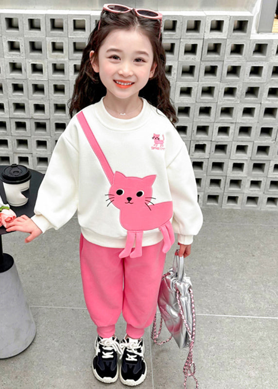 Pink Animal Sweatshirt and Pants Two Piece Set Clothing Spring