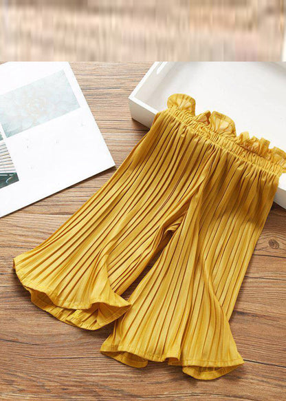 Pink Elastic Waist Kids Ice Silk Crop Pants Summer