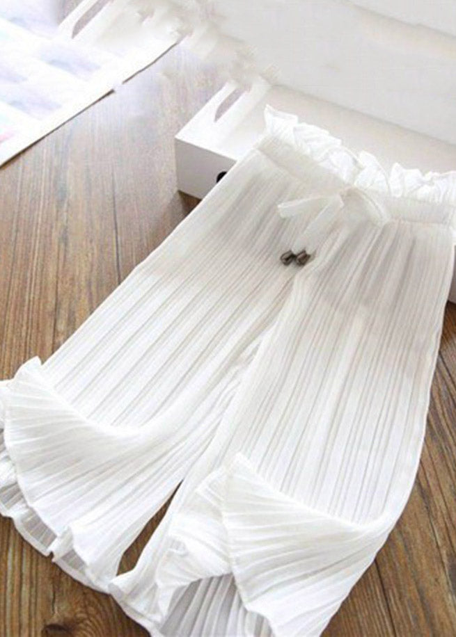 Pink Elastic Waist Kids Ice Silk Crop Pants Summer