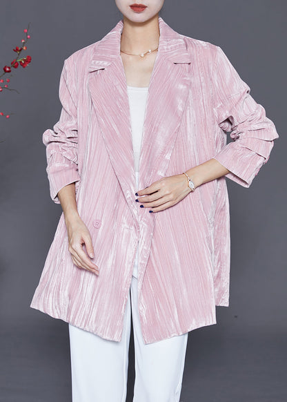 Pink Notched Oversized Silk Velour Jackets Fall