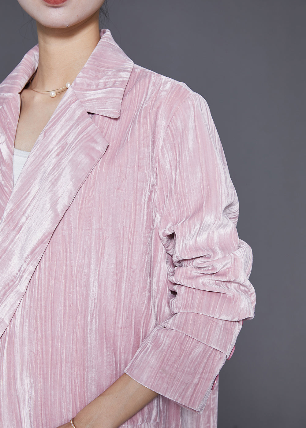 Pink Notched Oversized Silk Velour Jackets Fall