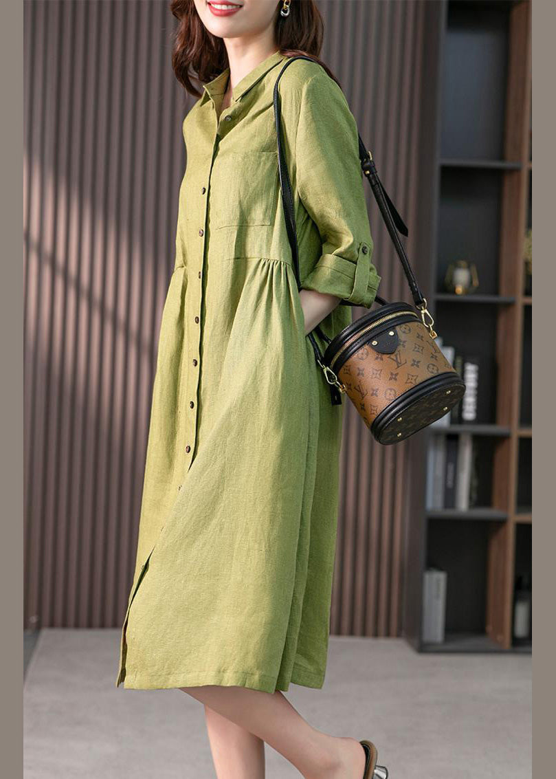 Pink Peter Pan Collar Button Wrinkled Maxi Dresses Long Sleeve