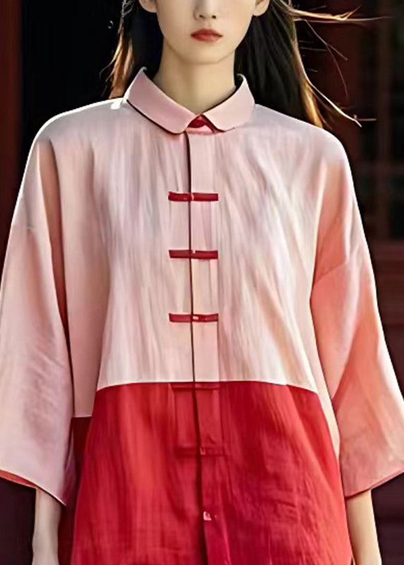 Pink Peter Pan Collar Side Open Button Shirt Half Sleeve