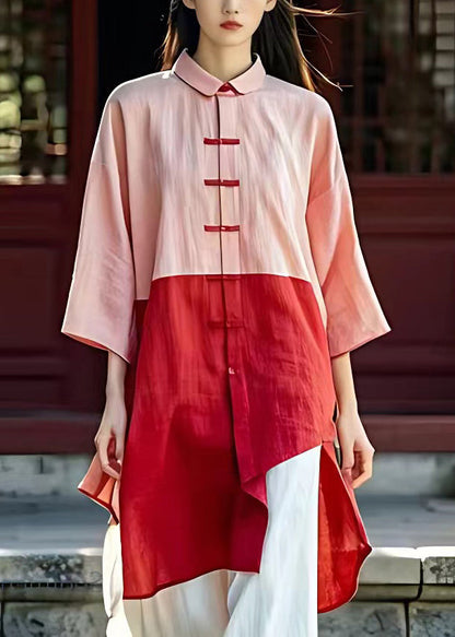Pink Peter Pan Collar Side Open Button Shirt Half Sleeve