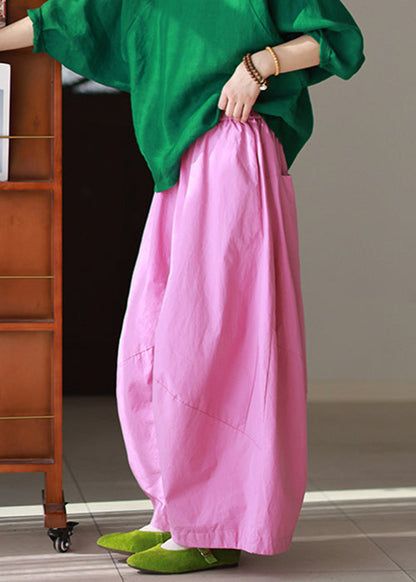 Pink Pockets High Waist Cotton Summer Pants