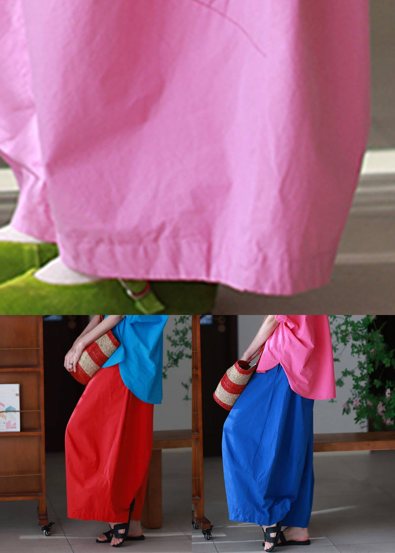 Pink Pockets High Waist Cotton Summer Pants
