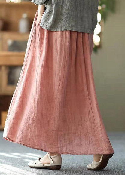 Blue Flowers Pockets Wrinkled Tie Waist Linen Skirt Summer