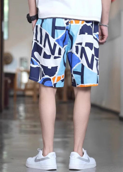 Pink Print Pockets Cotton Shorts Summer