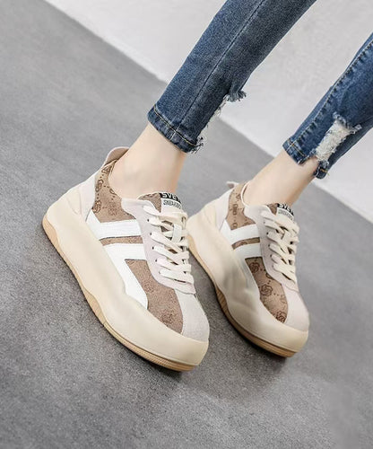 Pink Print Splicing Platform Flats Lace Up