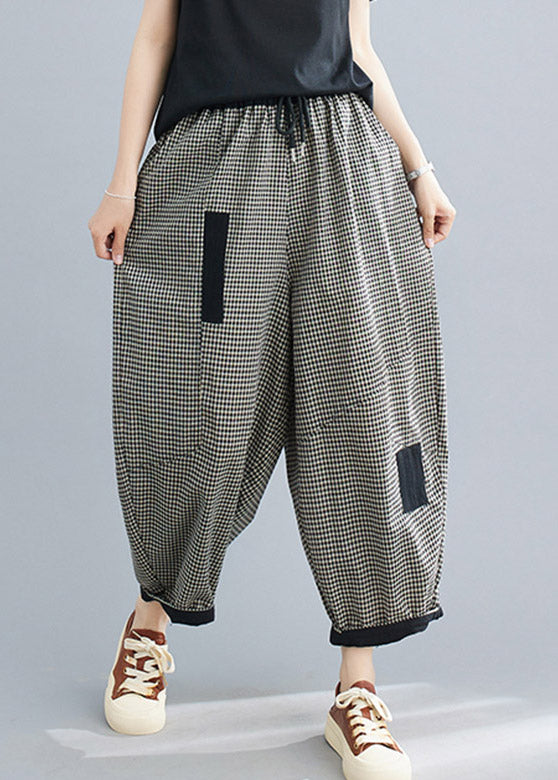 Plaid Tie Waist Lantern Pants Summer