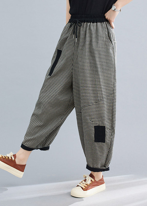 Plaid Tie Waist Lantern Pants Summer