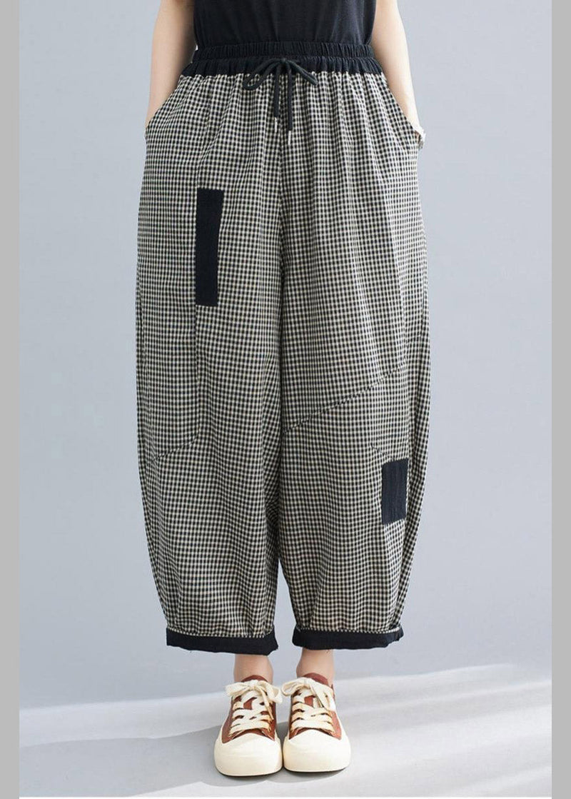 Plaid Tie Waist Lantern Pants Summer