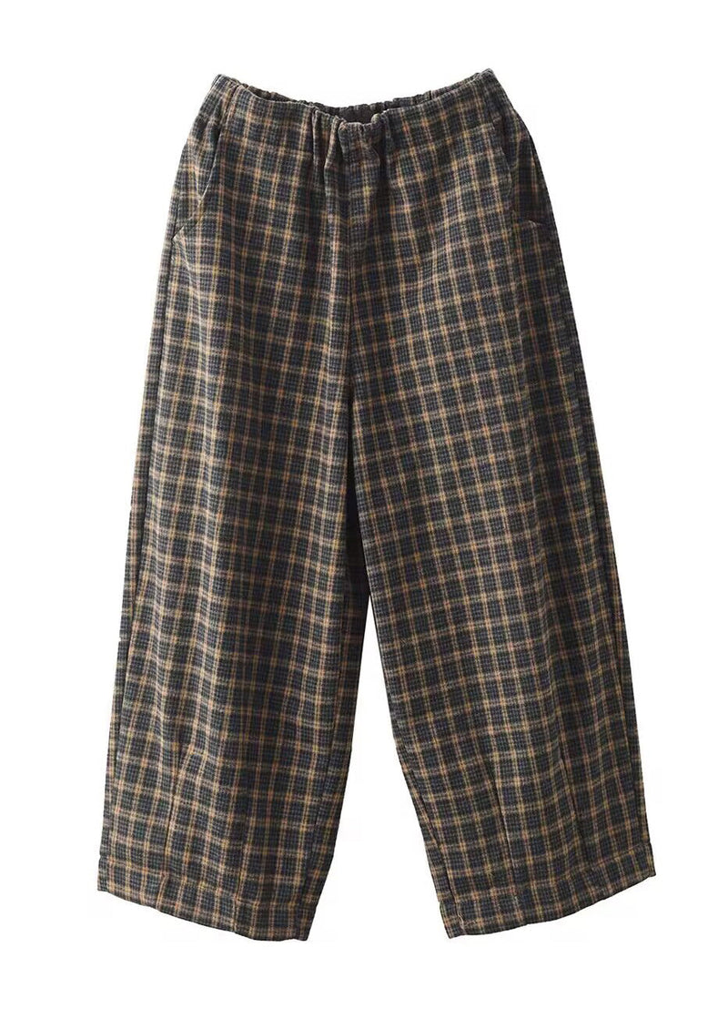 Pockets Plaid Elastic Waist Trousers Spring