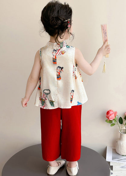 Print Button Vest and Crop Pants Two Piece Set Summer