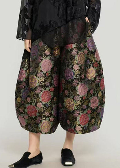 Print Elastic Waist Crop Lantern Pants Fall