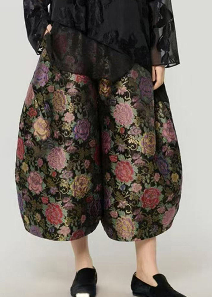 Print Elastic Waist Crop Lantern Pants Fall