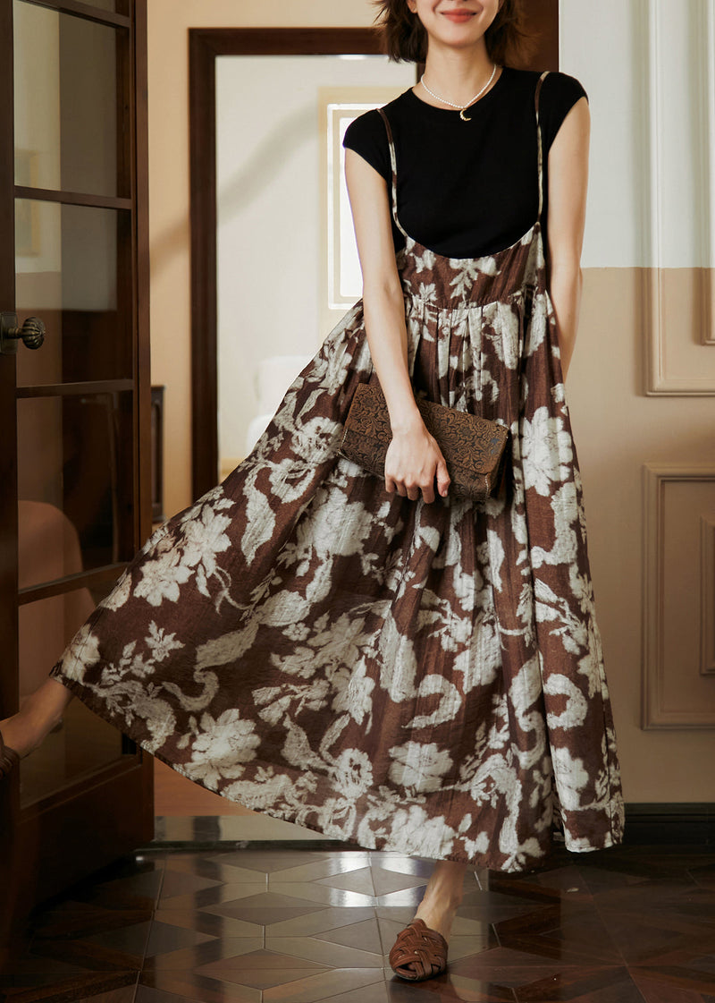 Print Wrinkled Cotton Spaghetti Strap Dress Summer
