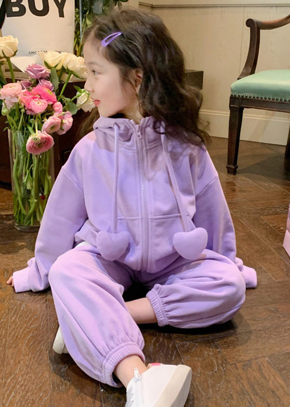 Purple Hooded Top and Pants Cotton Baby Two Pieces Set Fall