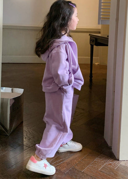 Purple Hooded Top and Pants Cotton Baby Two Pieces Set Fall