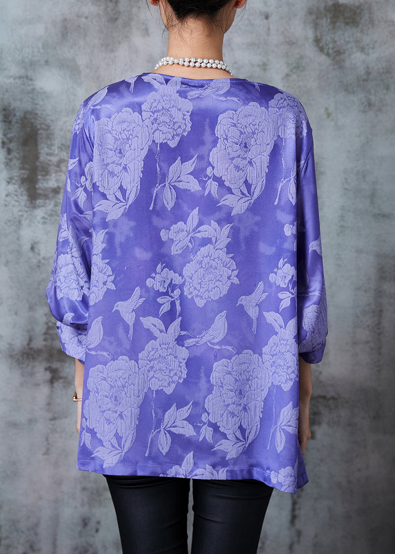 Purple Jacquard Silk Oriental Shirt Top Fall
