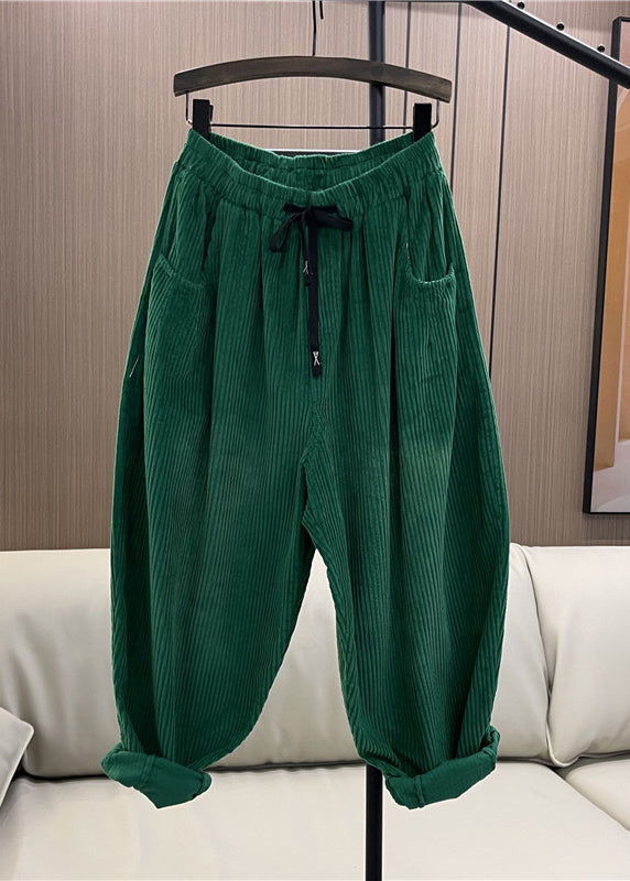 Purple Pockets Elastic Waist Patchwork Corduroy Pants Fall