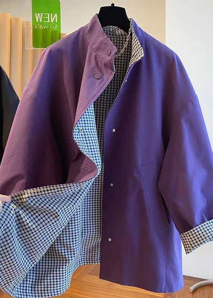 Purple Stand Collar Wear on Both Sides Cotton Jacket Spring