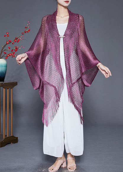 Purple Tasseled Oversized Knit Cardigan Fall