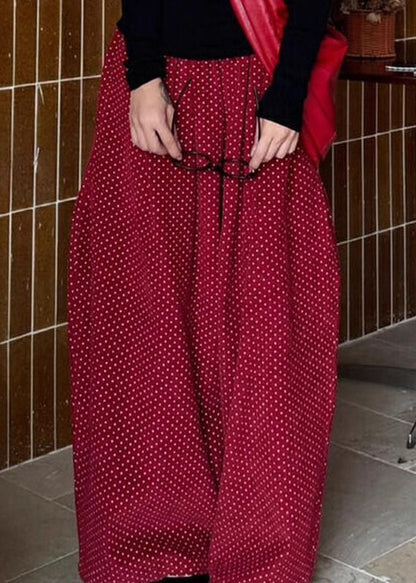 Red Dot Pockets High Waist Corduroy Wide Leg Pants Spring