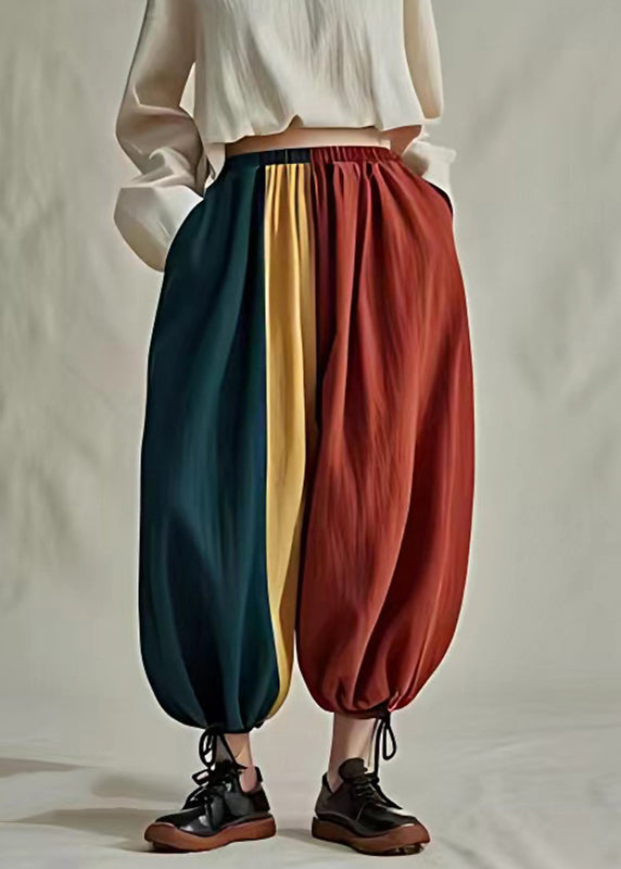Red Drawstring Elastic Waist Lantern Pants Summer