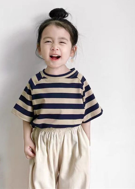 Red Striped Patchwork Tops Short Sleeve