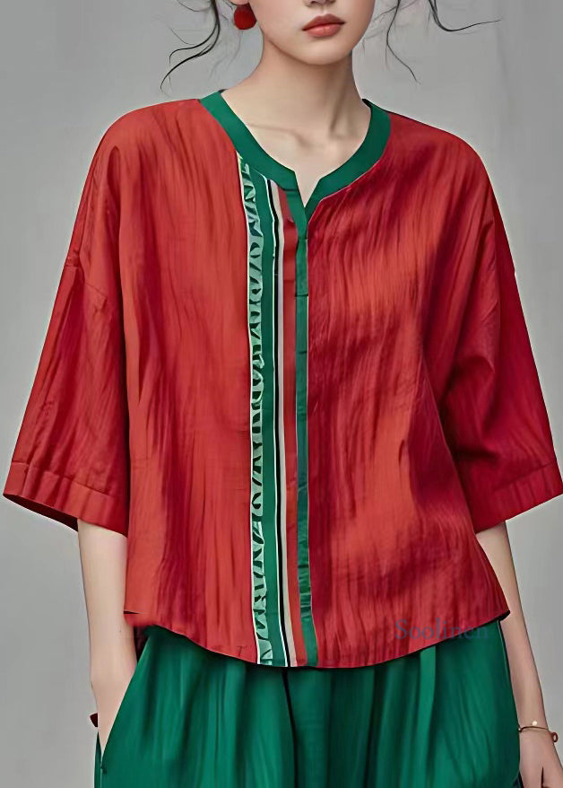 Red O-neck Print Top Summer