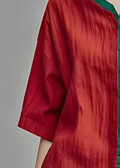 Red O-neck Print Top Summer