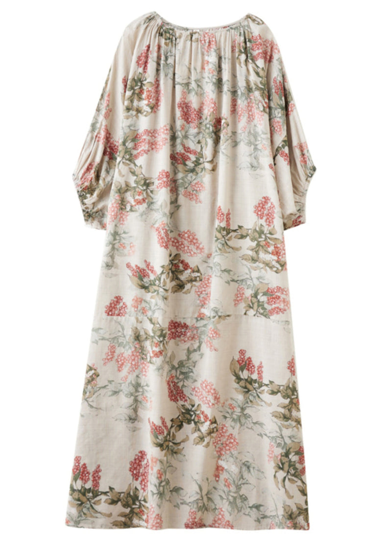 Red O-neck Print Wrinkled Vacation Dresses Half Sleeve