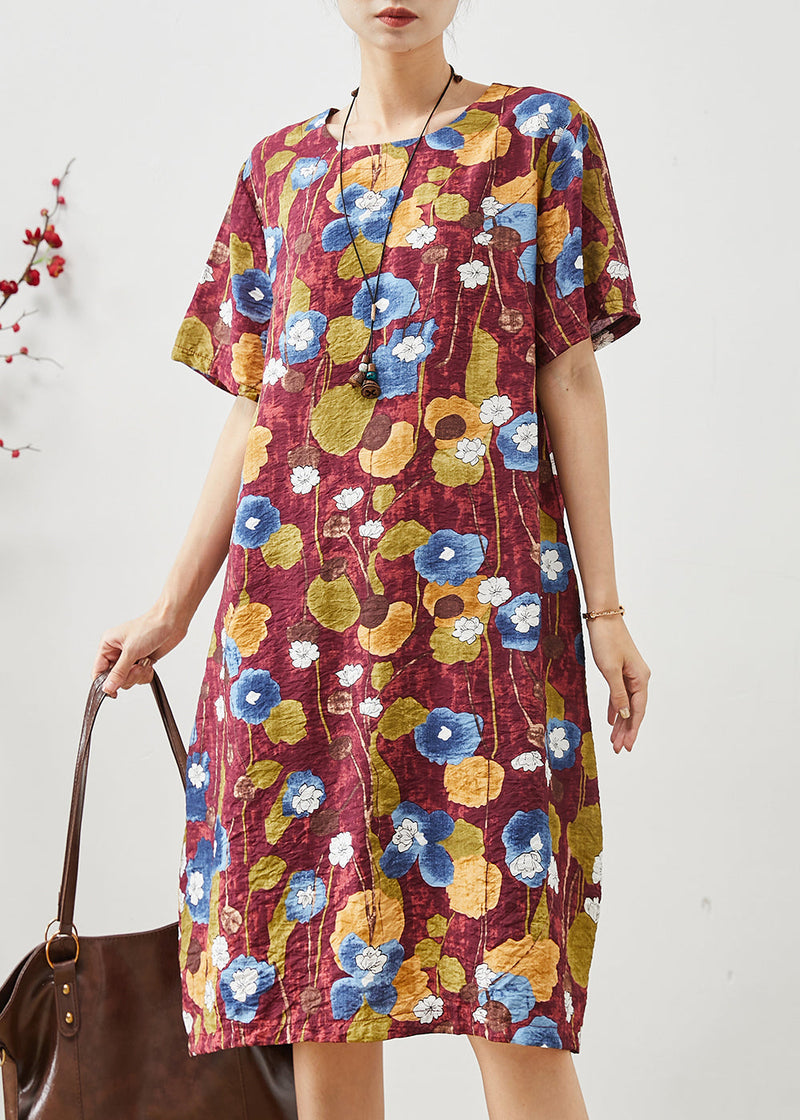 Red Oversized Morning Glory Print Cotton Dresses Summer