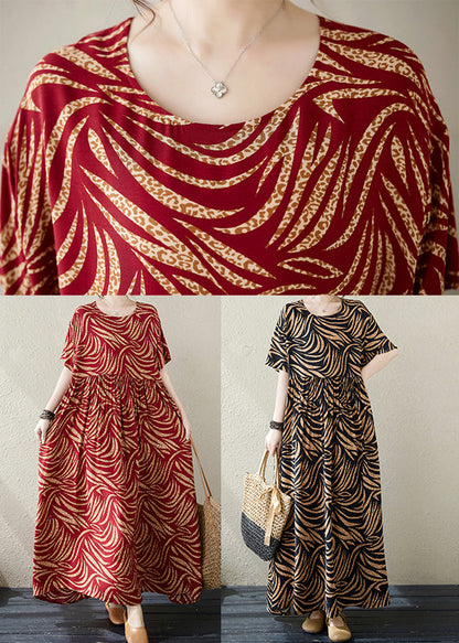 Red Oversized Print Cotton Long Dresses Summer