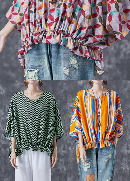 Red Oversized Print Low High Design Cotton Top Summer