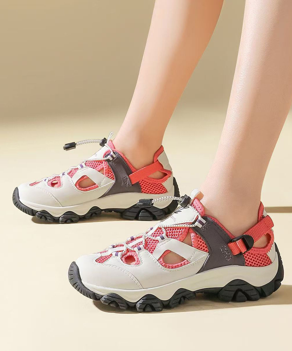 Red Platform Sandals Hollow Out Breathable Mesh